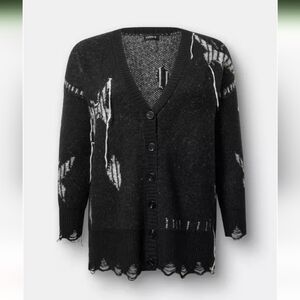 Black Halloween Torrid 4xl Boyfriend Long Cardigan Distressed Women's Sweater